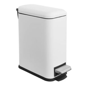 JM ·YIPENG Bathroom Bin, 5L Pedal Bin with Soft Close Lids, Small Bin with Removable Inner Bucket,Slim Bins for Bathroom,Bedroom and Office,white