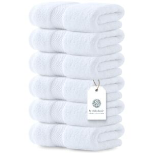 White Classic Luxury White Hand Towels, 100% Cotton Bathroom Hand Cloths Set of 6, Hotel Towels Extra 40x76 cm, Quality Towels Bathroom Sets for Hands | White, 6 Pack