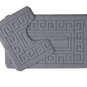 EDS Luxury 2 Piece Greek Bath Mat Set Non Slip Ultra Soft Bathroom Mats Water Absorbent Bath Mats Machine Washable Rug Toilet Mat for Bathroom Floor (Charcoal)