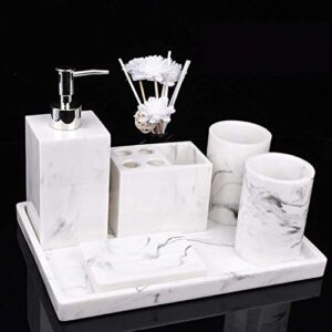 Bathroom Accessory Sets White Marble Pattern Bathroom Set 6 Pcs/Set Luxury Bath Accessories Set Lotion Dispenser, Toothbrush Holder, Cups, Soap Dish, Chassis