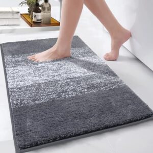 Enyhom Bath Mats for Bathroom 45 x 65 cm Grey Non Slip Absorbent Bath Rug Machine Washable Super Soft Luxury Bathroom Mat