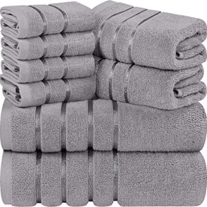 Utopia Towels 8-Piece Luxury Towel Set, 2 Bath Towels, 2 Hand Towels, and 4 Wash Cloths, 500 GSM, 97% Ring Spun Cotton Highly Absorbent Viscose Stripe Towels Ideal for Everyday use (Cool Grey)
